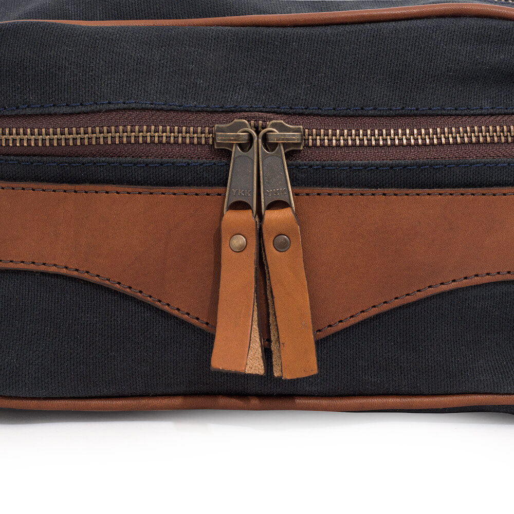 Campaign Waxed Canvas Toiletry Square Shave Kit-Bags > Toiletry Bag > Waxed Canvas-Hickory-Navy-Mission Mercantile Leather Goods
