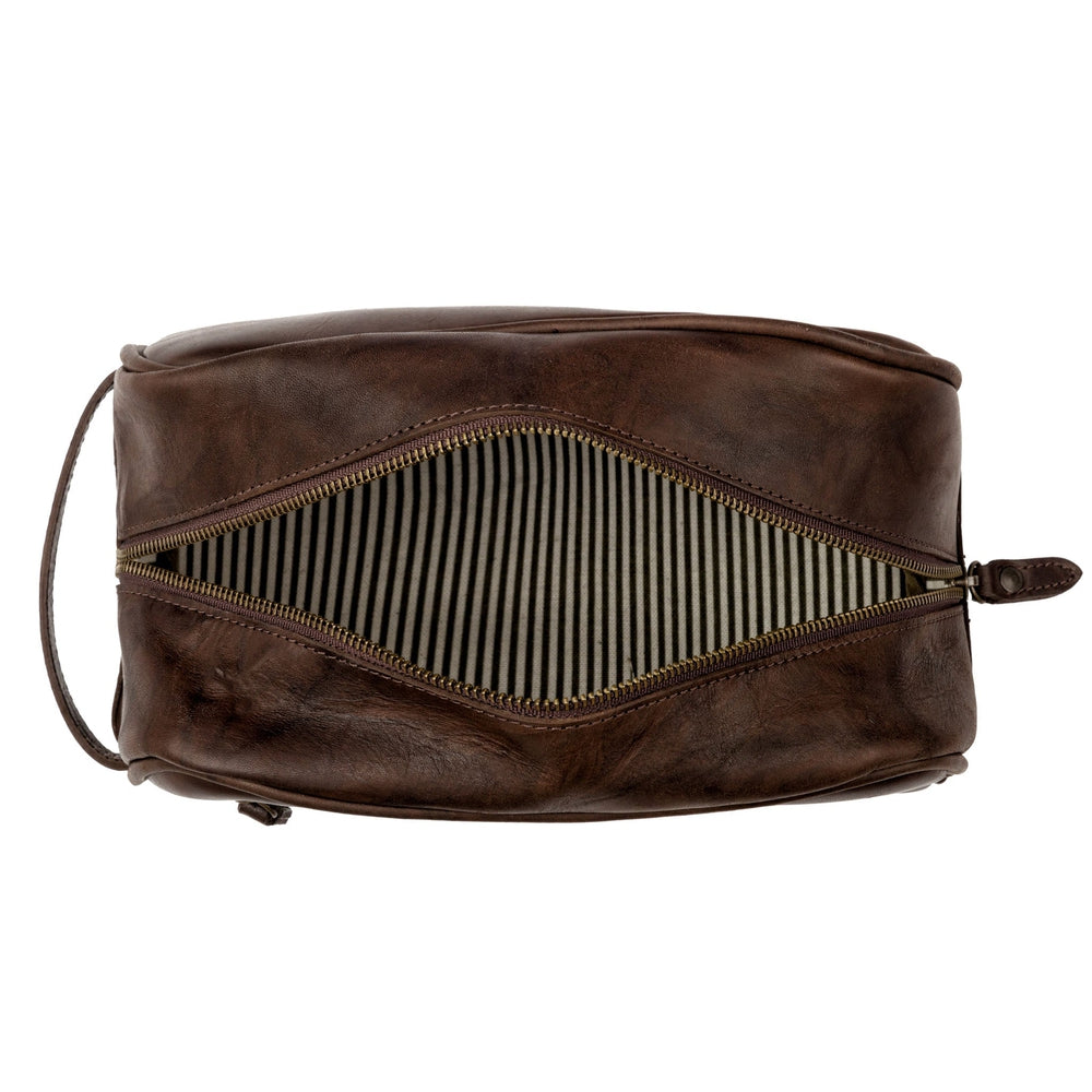 Benjamin Leather Wash Bag-Bags > Toiletry Bag > Leather-Walnut-Mission Mercantile Leather Goods