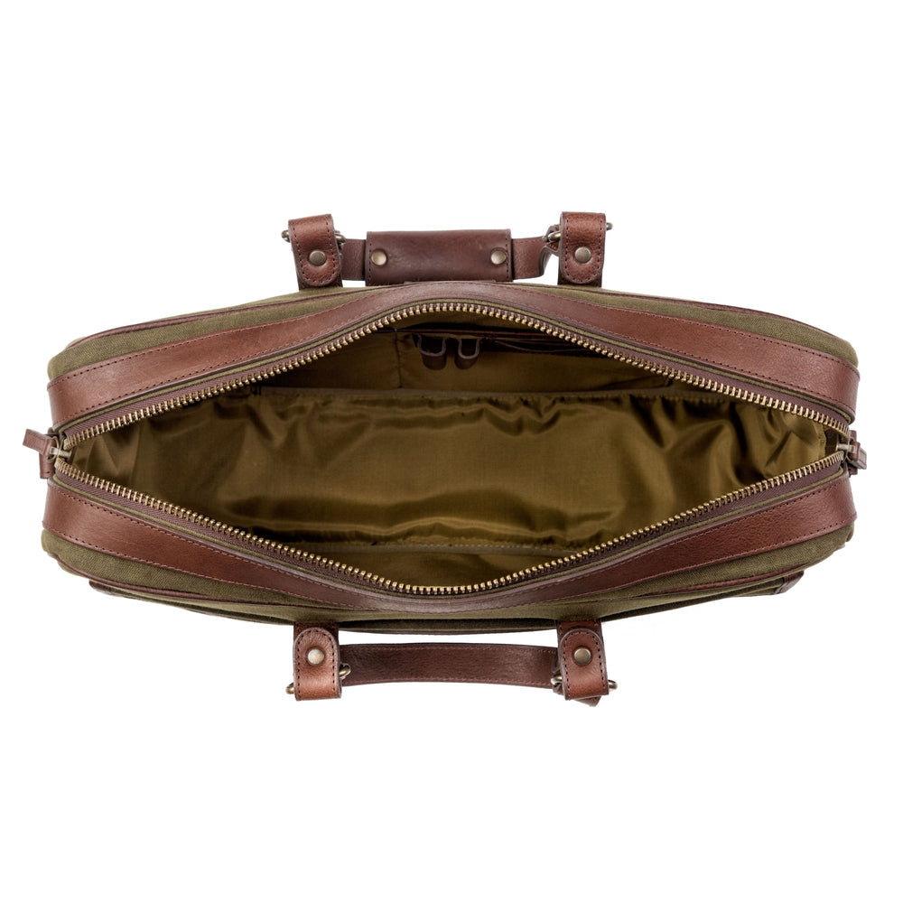 Campaign Waxed Canvas Briefcase-Bags > Briefcase > Waxed Canvas-Smoke-Forest-Mission Mercantile Leather Goods