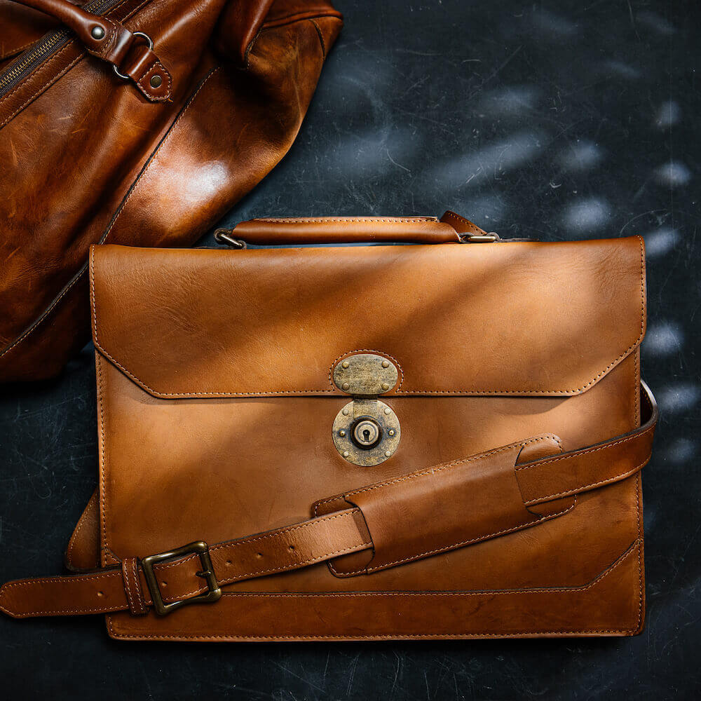 Benjamin Leather Briefcase-Bags > Briefcase > Leather-Hickory-Mission Mercantile Leather Goods