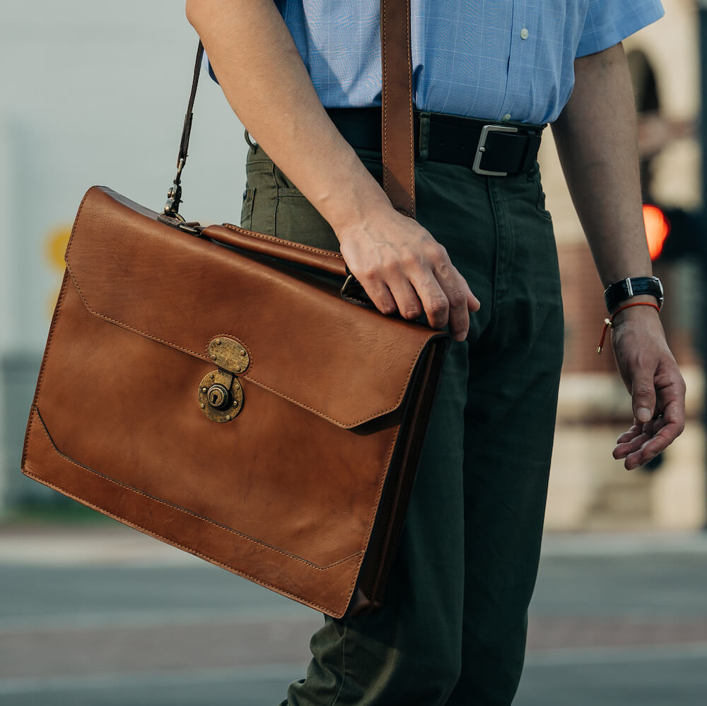 Benjamin Leather Briefcase-Bags > Briefcase > Leather-Hickory-Mission Mercantile Leather Goods