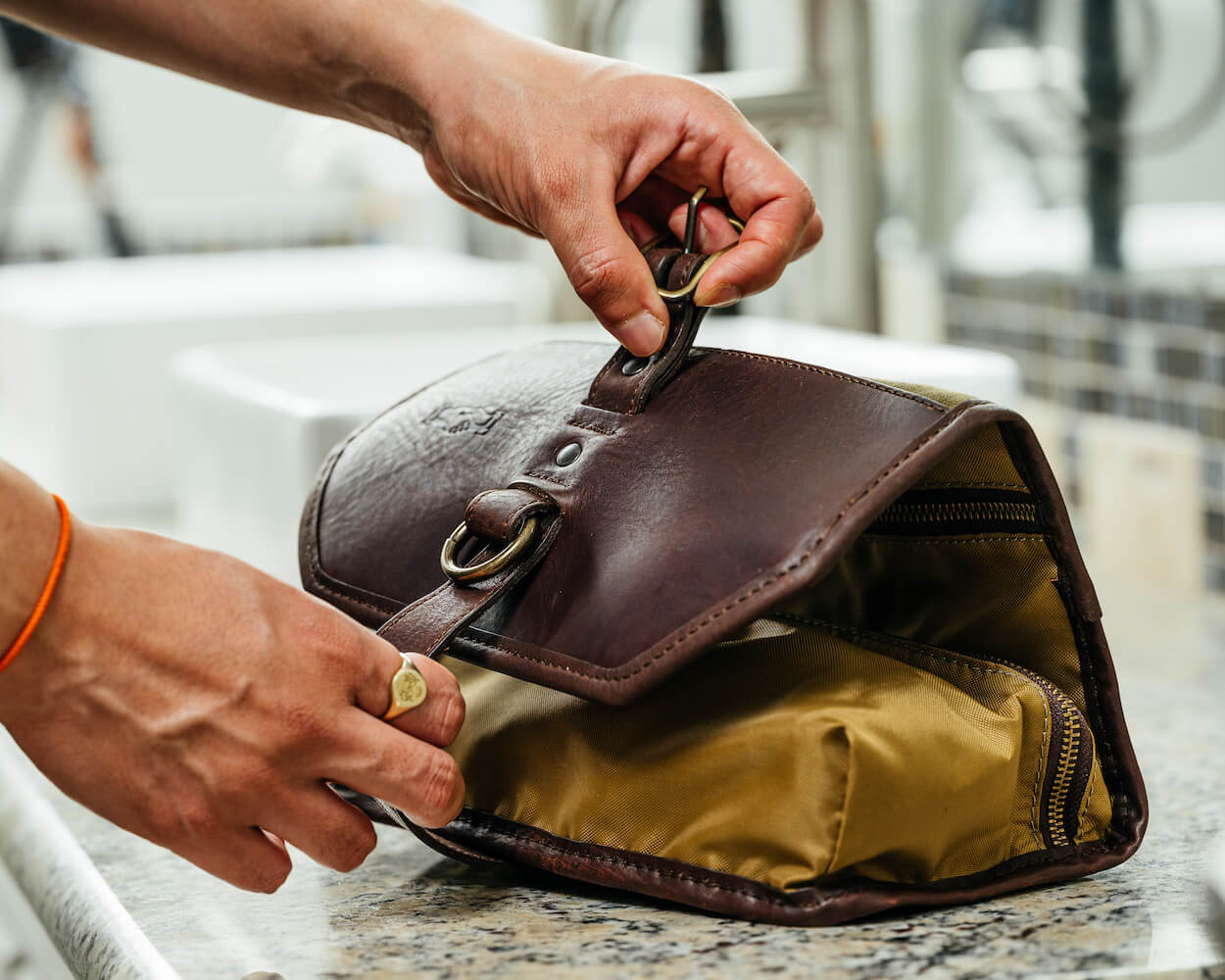 Campaign Waxed Canvas Roll-Up Shave Kit-Bags > Toiletry Bag > Waxed Canvas-Smoke-Forest-Mission Mercantile Leather Goods