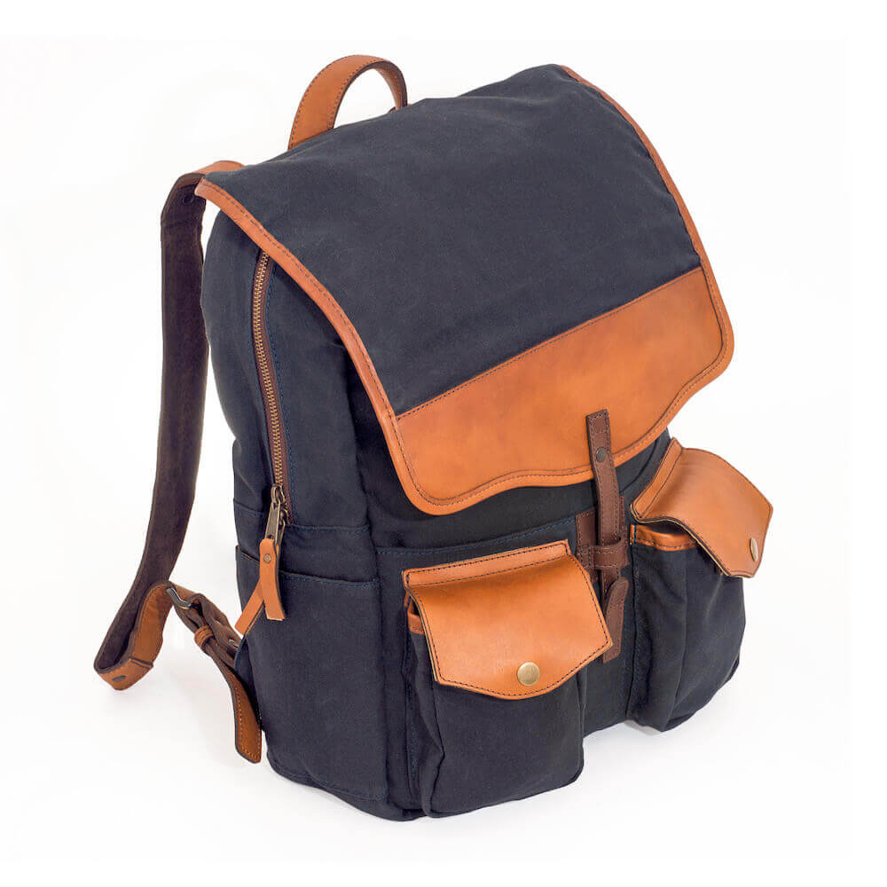 Campaign Waxed Canvas Leather Backpack-Bags > Backpack > Waxed Canvas-Hickory-Navy-Mission Mercantile Leather Goods