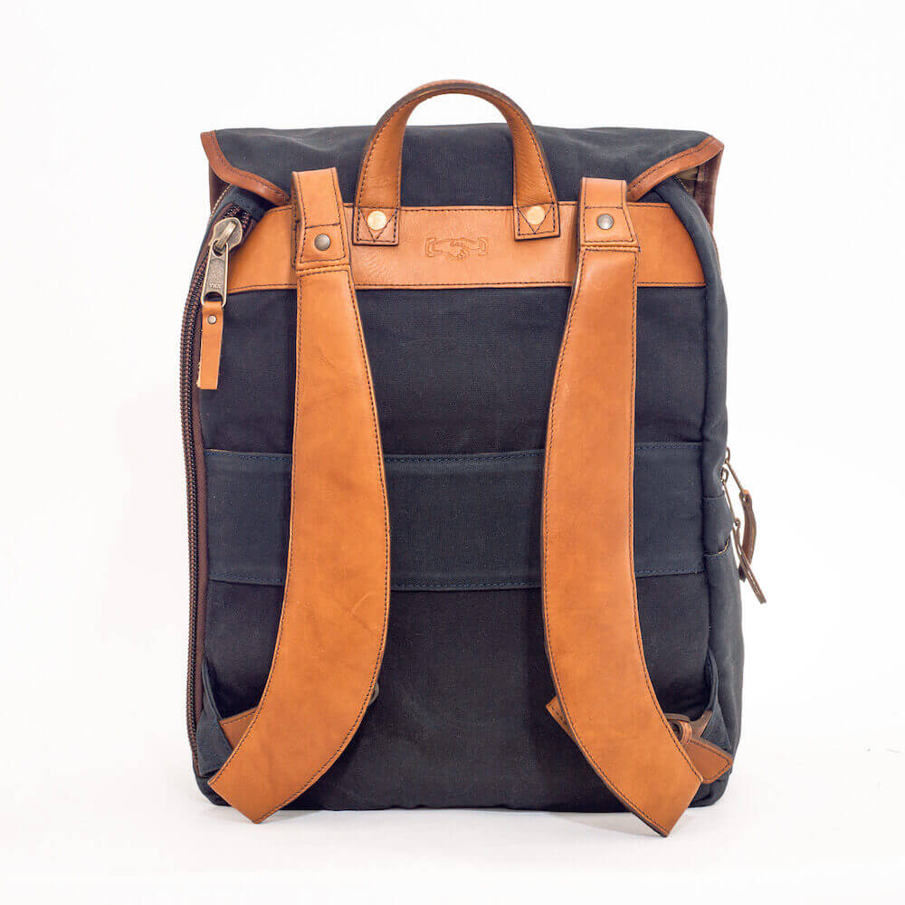 Campaign Waxed Canvas Leather Backpack-Bags > Backpack > Waxed Canvas-Hickory-Navy-Mission Mercantile Leather Goods