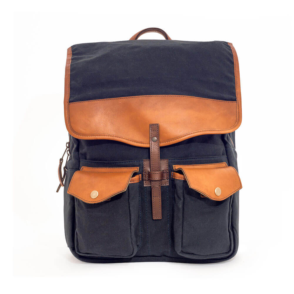 Campaign Waxed Canvas Leather Backpack-Bags > Backpack > Waxed Canvas-Hickory-Navy-Mission Mercantile Leather Goods