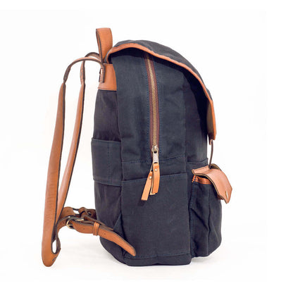 Campaign Waxed Canvas Leather Backpack-Bags > Backpack > Waxed Canvas-Hickory-Navy-Mission Mercantile Leather Goods