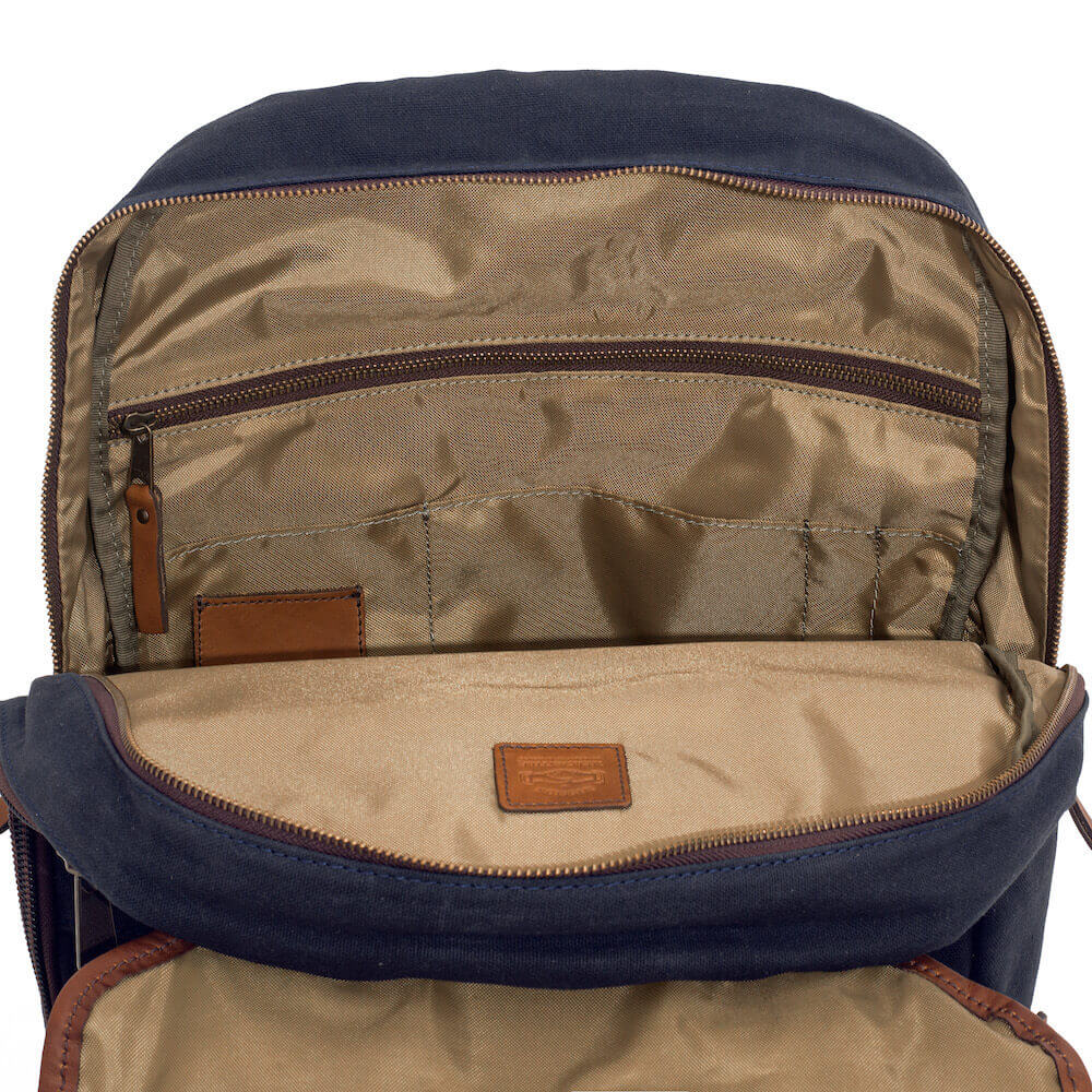 Campaign Waxed Canvas Leather Backpack-Bags > Backpack > Waxed Canvas-Hickory-Navy-Mission Mercantile Leather Goods