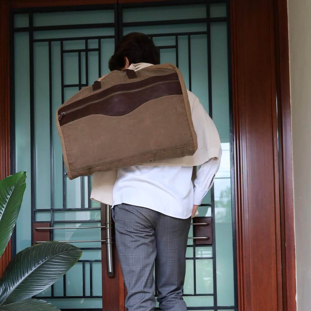 Campaign Waxed Canvas Garment Bag-Bags > Luggage > Waxed Canvas-Smoke-Brown-Mission Mercantile Leather Goods