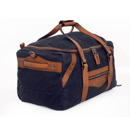 Campaign Waxed Canvas Medium Duffle Bag-Bags > Duffle Bag > Waxed Canvas-Hickory-Navy-Mission Mercantile Leather Goods