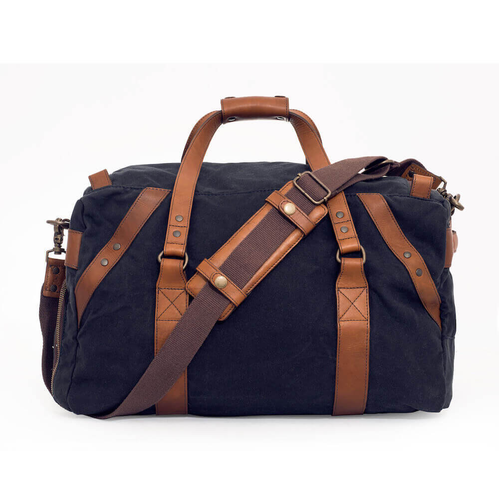 Campaign Waxed Canvas Medium Duffle Bag-Bags > Duffle Bag > Waxed Canvas-Hickory-Navy-Mission Mercantile Leather Goods