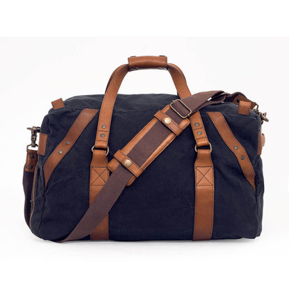 Campaign Waxed Canvas Medium Duffle Bag-Bags > Duffle Bag > Waxed Canvas-Hickory-Navy-Mission Mercantile Leather Goods