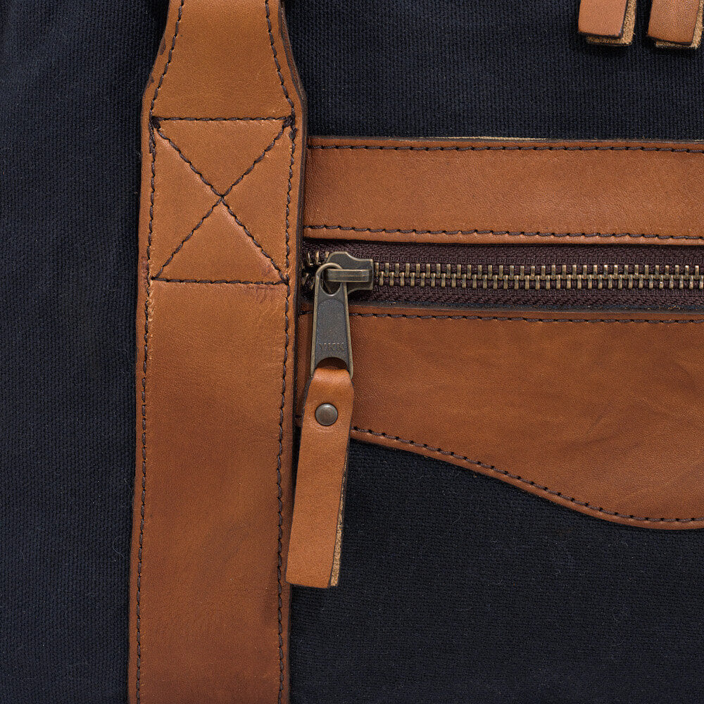Campaign Waxed Canvas Medium Duffle Bag-Bags > Duffle Bag > Waxed Canvas-Hickory-Navy-Mission Mercantile Leather Goods