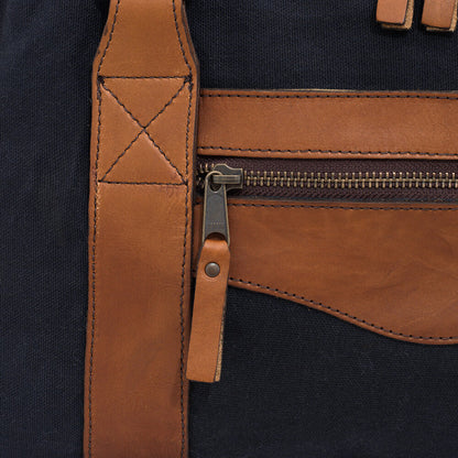 Campaign Waxed Canvas Medium Duffle Bag-Bags > Duffle Bag > Waxed Canvas-Hickory-Navy-Mission Mercantile Leather Goods
