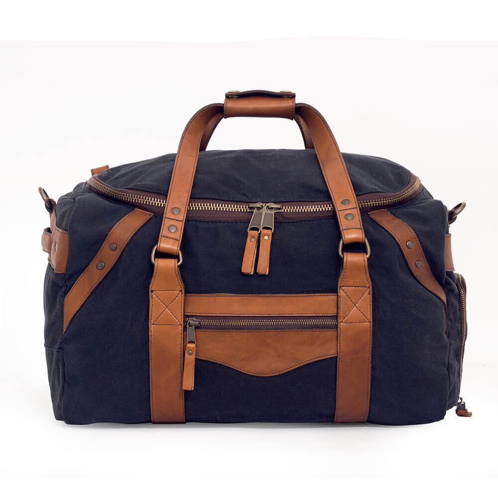 Campaign Waxed Canvas Medium Duffle Bag-Bags > Duffle Bag > Waxed Canvas-Hickory-Navy-Mission Mercantile Leather Goods