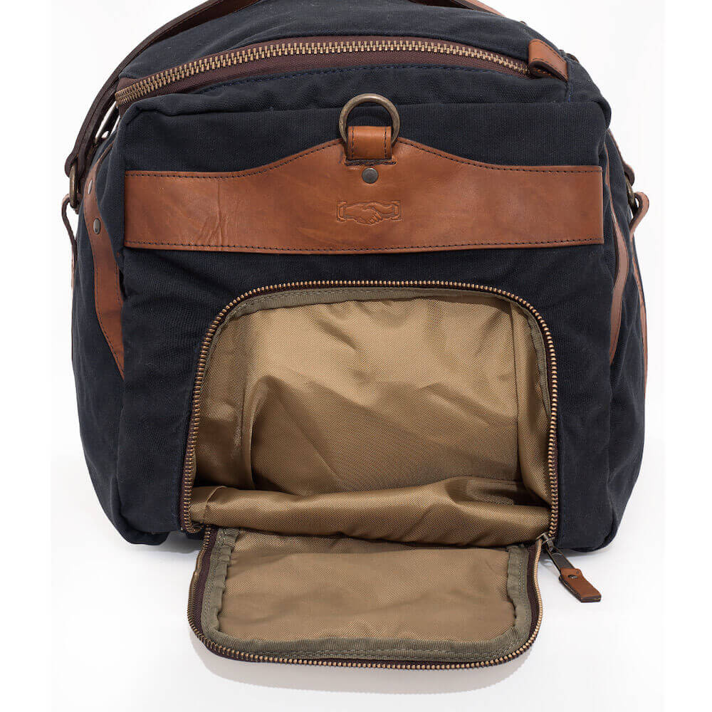 Campaign Waxed Canvas Medium Duffle Bag-Bags > Duffle Bag > Waxed Canvas-Hickory-Navy-Mission Mercantile Leather Goods