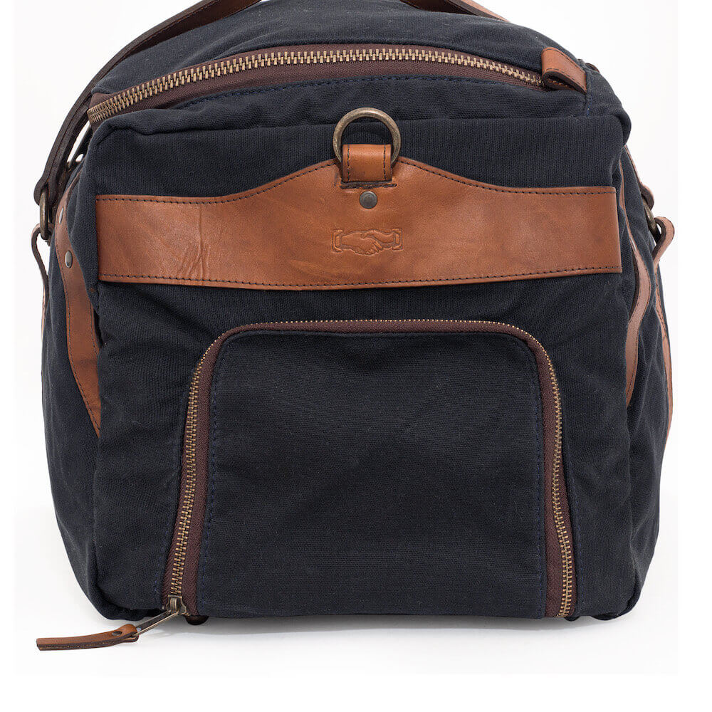 Campaign Waxed Canvas Medium Duffle Bag-Bags > Duffle Bag > Waxed Canvas-Hickory-Navy-Mission Mercantile Leather Goods