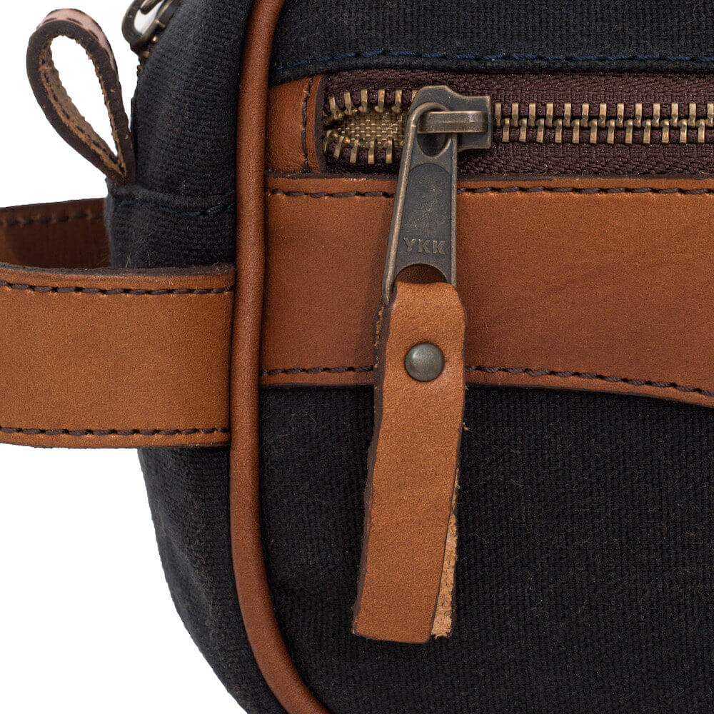 Campaign Waxed Canvas Shave Kit-Bags > Toiletry Bag > Waxed Canvas-Hickory-Navy-Mission Mercantile Leather Goods