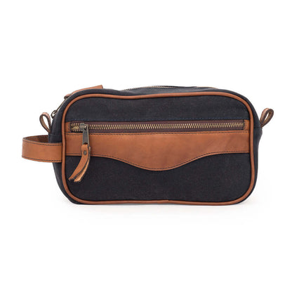 Campaign Waxed Canvas Shave Kit-Bags > Toiletry Bag > Waxed Canvas-Hickory-Navy-Mission Mercantile Leather Goods