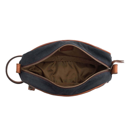 Campaign Waxed Canvas Shave Kit-Bags > Toiletry Bag > Waxed Canvas-Hickory-Navy-Mission Mercantile Leather Goods
