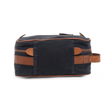 Campaign Waxed Canvas Toiletry Square Shave Kit-Bags > Toiletry Bag > Waxed Canvas-Hickory-Navy-Mission Mercantile Leather Goods