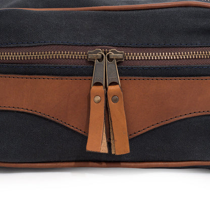 Campaign Waxed Canvas Toiletry Square Shave Kit-Bags > Toiletry Bag > Waxed Canvas-Hickory-Navy-Mission Mercantile Leather Goods