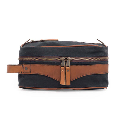 Campaign Waxed Canvas Toiletry Square Shave Kit-Bags > Toiletry Bag > Waxed Canvas-Hickory-Navy-Mission Mercantile Leather Goods