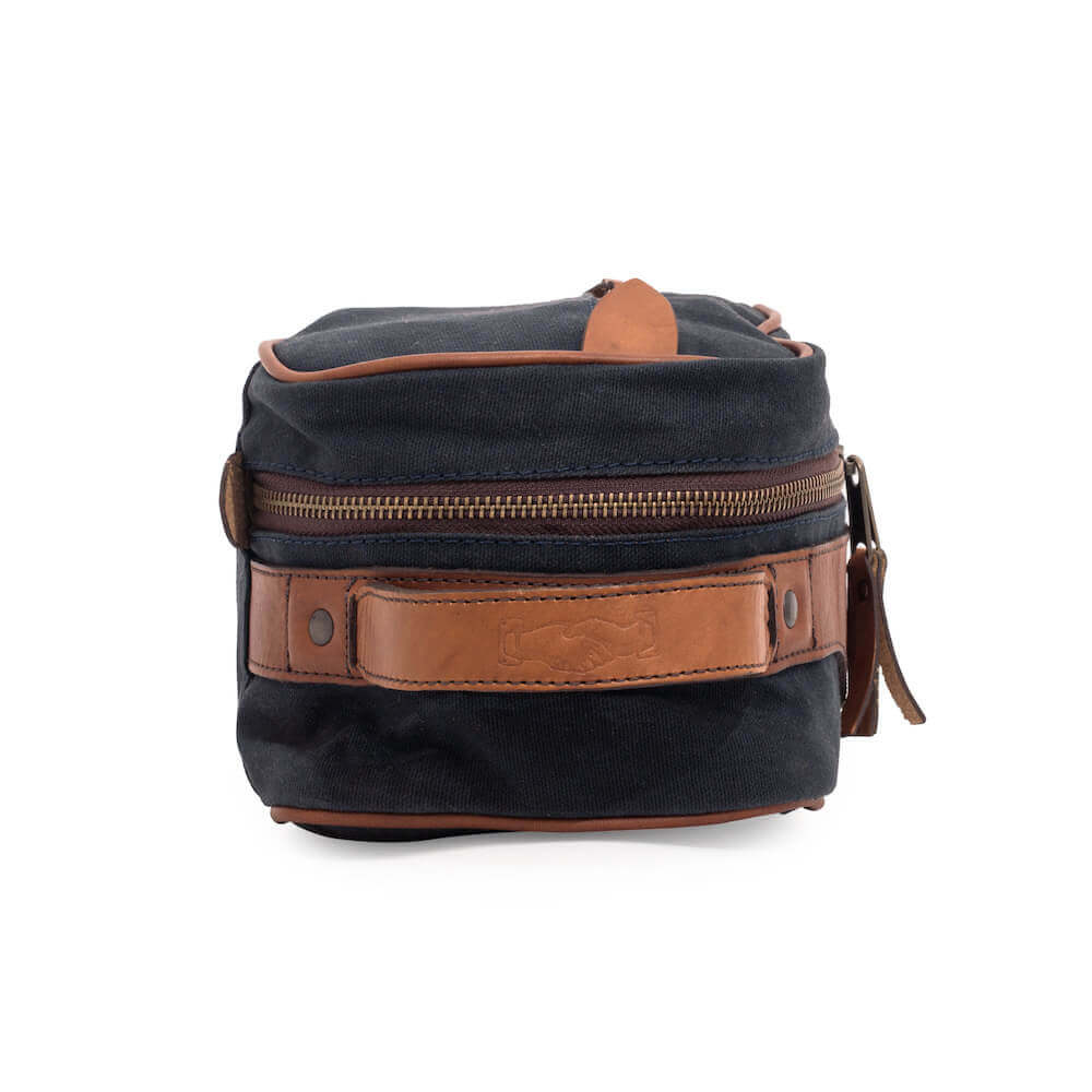 Campaign Waxed Canvas Toiletry Square Shave Kit-Bags > Toiletry Bag > Waxed Canvas-Hickory-Navy-Mission Mercantile Leather Goods