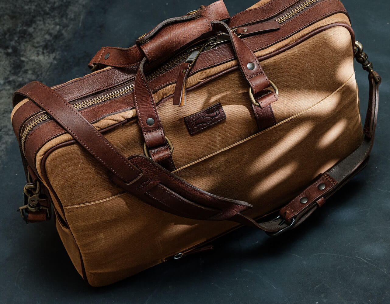 Campaign Waxed Canvas Briefcase-Bags > Briefcase > Waxed Canvas-Smoke-Brown-Mission Mercantile Leather Goods