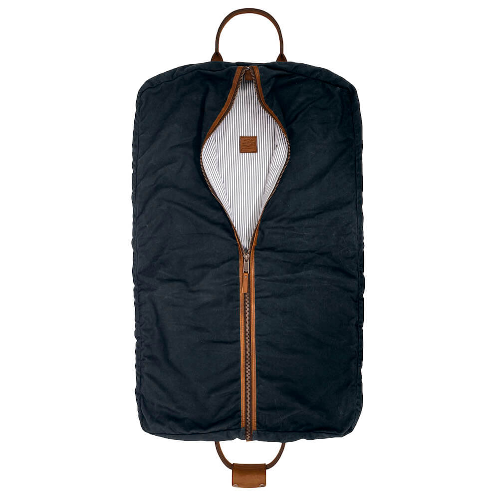 Campaign Waxed Canvas Garment Bag-Bags > Luggage > Waxed Canvas-Hickory-Navy-Mission Mercantile Leather Goods