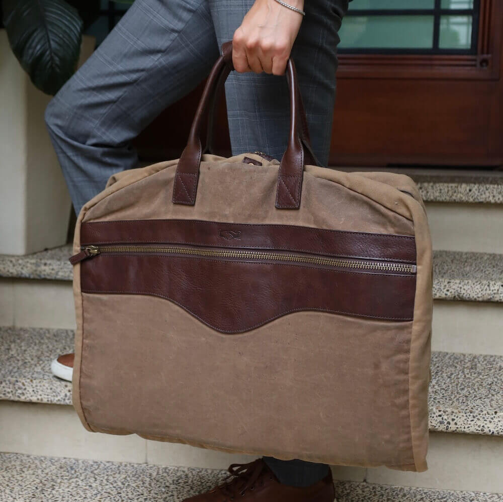 Campaign Waxed Canvas Garment Bag-Bags > Luggage > Waxed Canvas-Smoke-Brown-Mission Mercantile Leather Goods