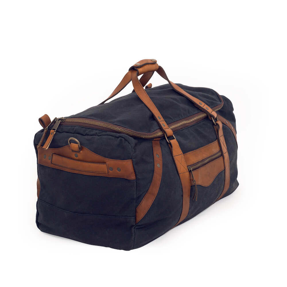 Campaign Waxed Canvas Large Duffle Bag-Bags > Duffle Bag > Waxed Canvas-Hickory-Navy-Mission Mercantile Leather Goods