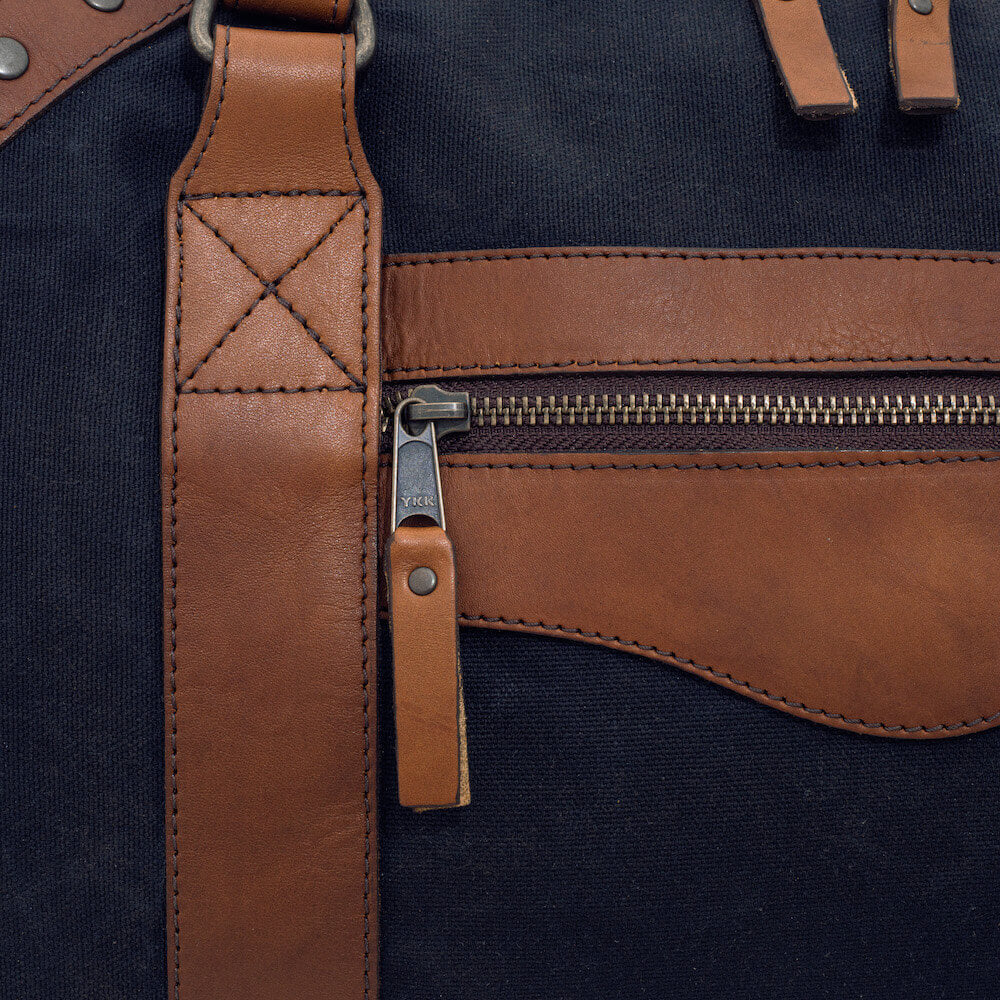 Campaign Waxed Canvas Large Duffle Bag-Bags > Duffle Bag > Waxed Canvas-Hickory-Navy-Mission Mercantile Leather Goods