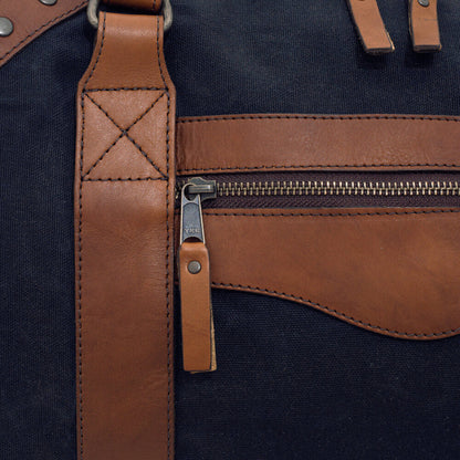 Campaign Waxed Canvas Large Duffle Bag-Bags > Duffle Bag > Waxed Canvas-Hickory-Navy-Mission Mercantile Leather Goods
