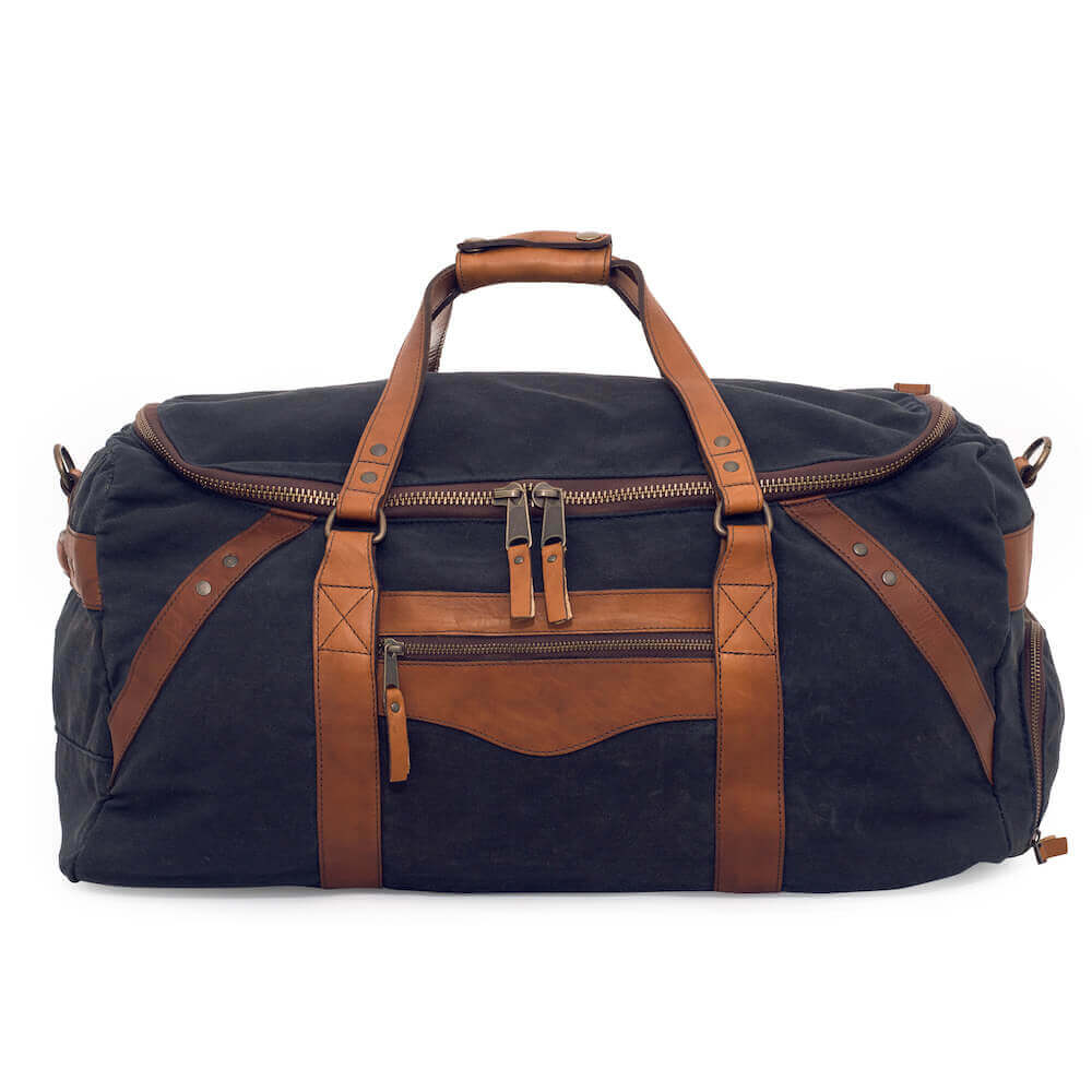 Campaign Waxed Canvas Large Duffle Bag-Bags > Duffle Bag > Waxed Canvas-Hickory-Navy-Mission Mercantile Leather Goods