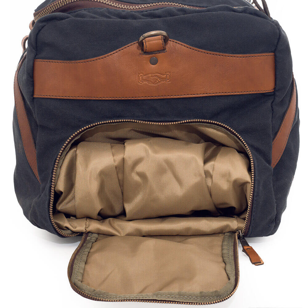 Campaign Waxed Canvas Large Duffle Bag-Bags > Duffle Bag > Waxed Canvas-Hickory-Navy-Mission Mercantile Leather Goods
