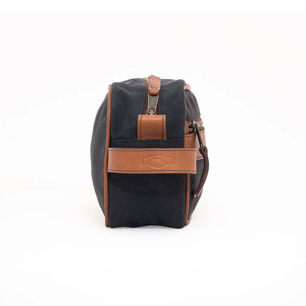 Campaign Waxed Canvas Shave Kit-Bags > Toiletry Bag > Waxed Canvas-Hickory-Navy-Mission Mercantile Leather Goods