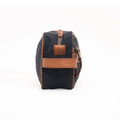 Campaign Waxed Canvas Shave Kit-Bags > Toiletry Bag > Waxed Canvas-Hickory-Navy-Mission Mercantile Leather Goods