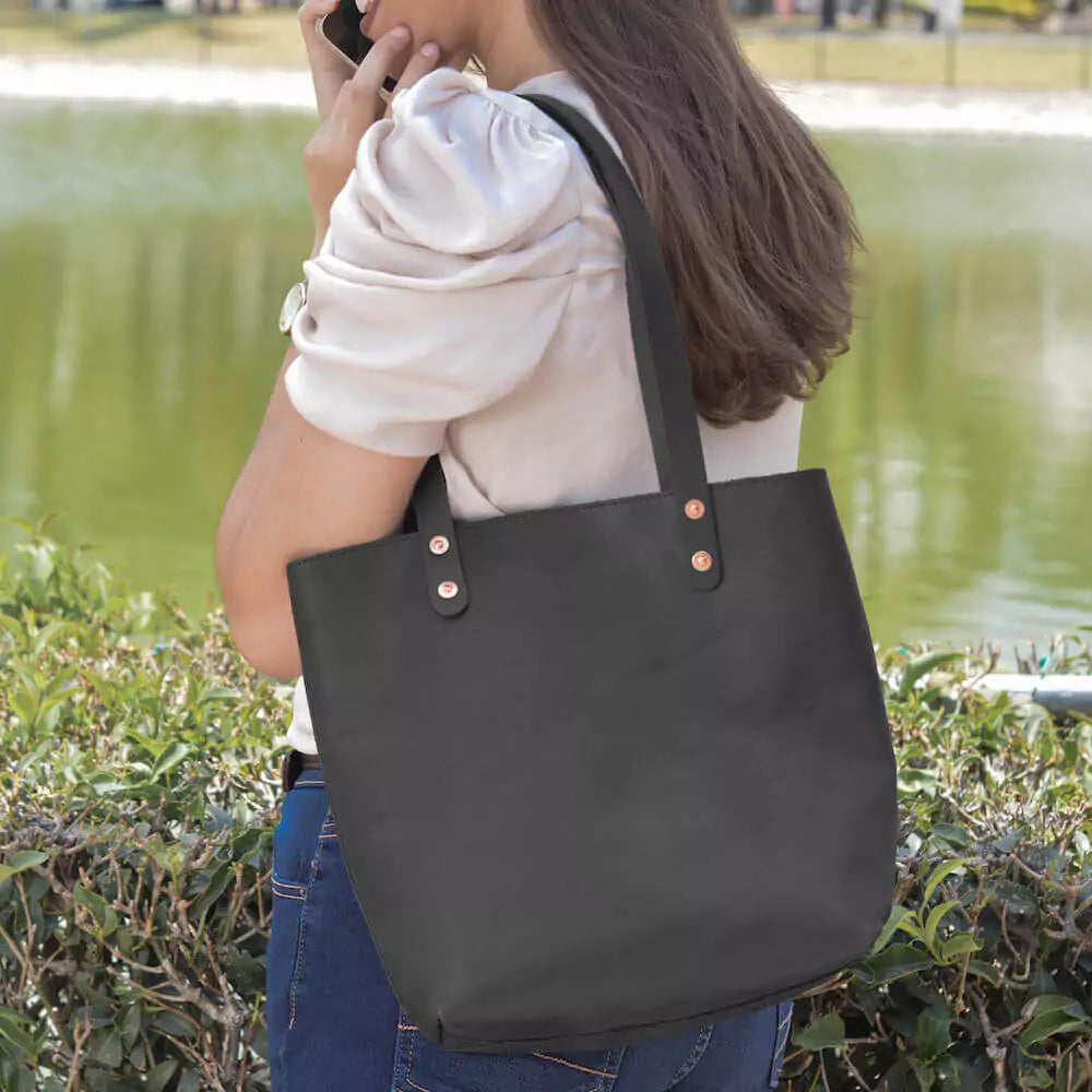 Eden Elevated Leather Tote Bag - Small > Handbag > Leather-Carbon-Mission Mercantile Leather Goods