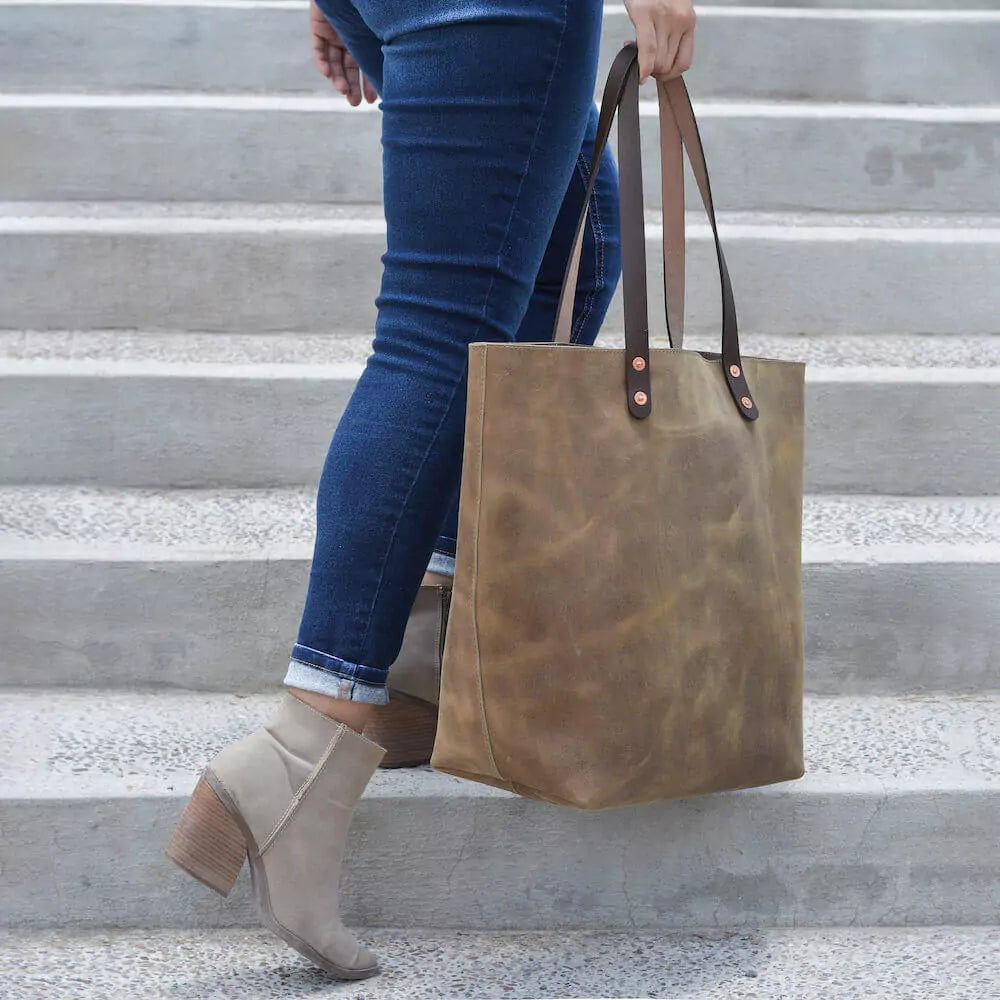 Eden Elevated Leather Tote Bag - Oversized > Handbag > Leather-Mushroom-Mission Mercantile Leather Goods