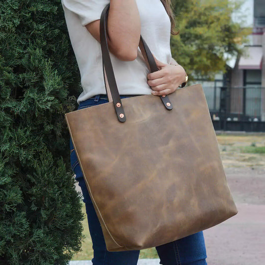 Eden Elevated Leather Tote Bag - Oversized > Handbag > Leather-Mushroom-Mission Mercantile Leather Goods