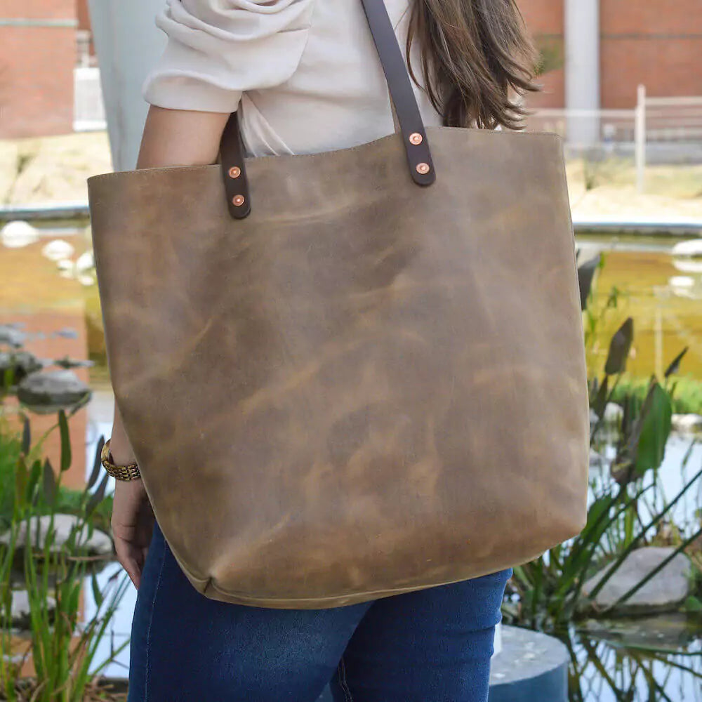 Eden Elevated Leather Tote Bag - Oversized > Handbag > Leather-Mushroom-Mission Mercantile Leather Goods