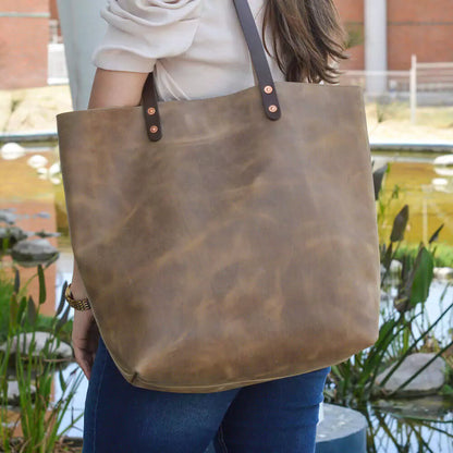 Eden Elevated Leather Tote Bag - Oversized > Handbag > Leather-Mushroom-Mission Mercantile Leather Goods