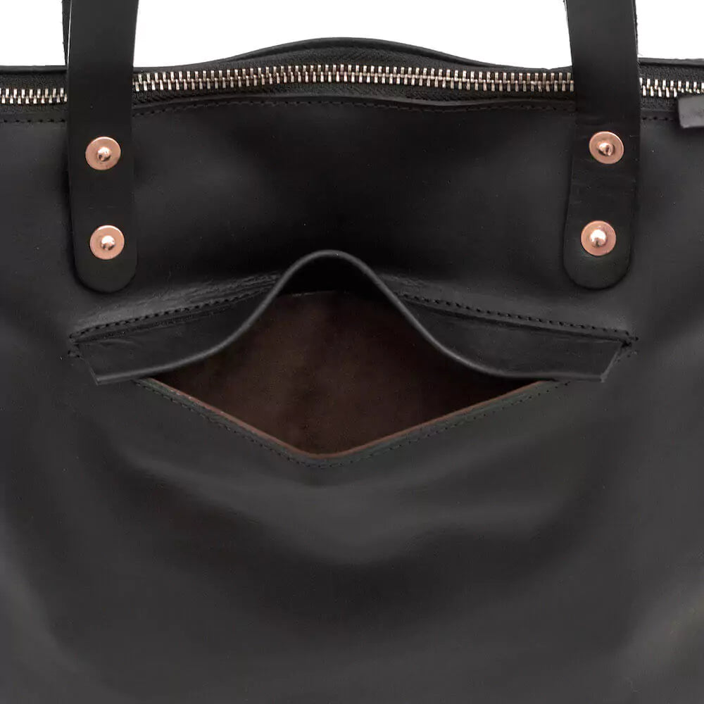 Eden Elevated Leather Tote Bag - Large Zippered > Handbag > Leather-Carbon-Mission Mercantile Leather Goods