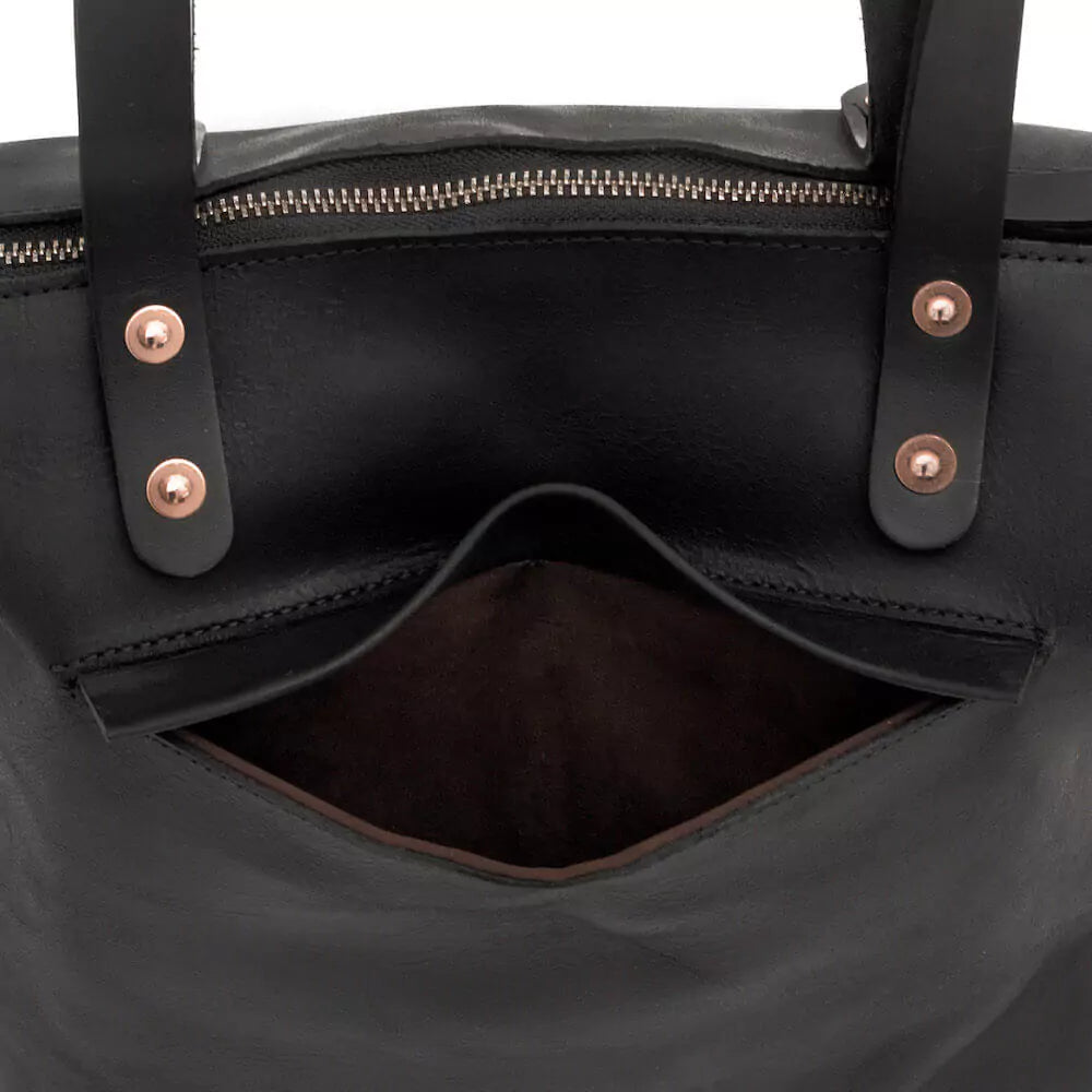 Eden Elevated Leather Tote Bag - Small Zippered > Handbag > Leather-Carbon-Mission Mercantile Leather Goods