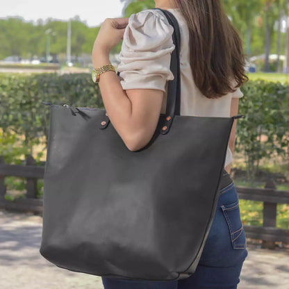 Eden Elevated Leather Tote Bag - Oversized Zippered > Handbag > Leather-Carbon-Mission Mercantile Leather Goods