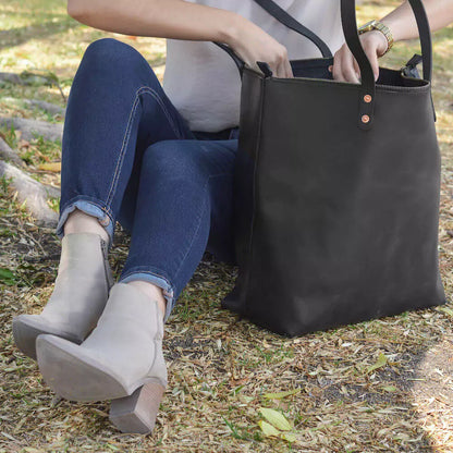Eden Elevated Leather Tote Bag - Oversized Zippered > Handbag > Leather-Carbon-Mission Mercantile Leather Goods