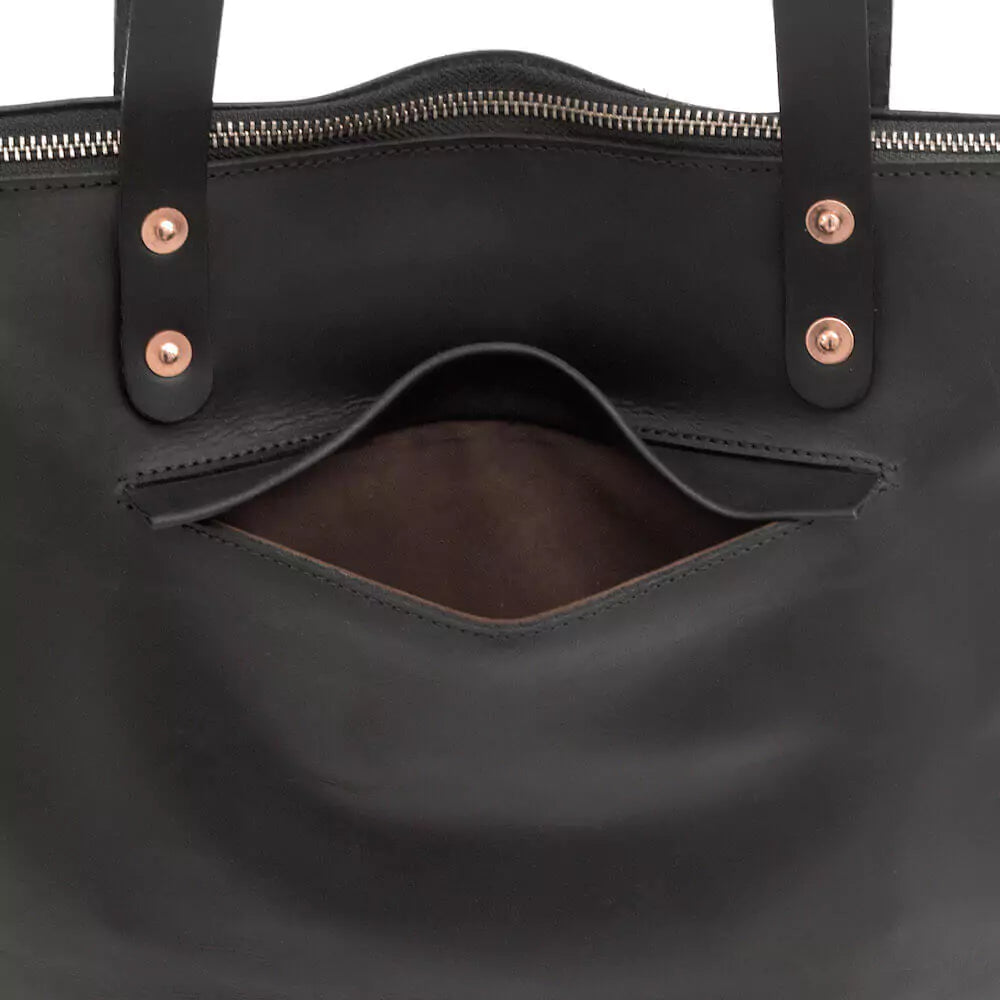 Eden Elevated Leather Tote Bag - Oversized Zippered > Handbag > Leather-Carbon-Mission Mercantile Leather Goods