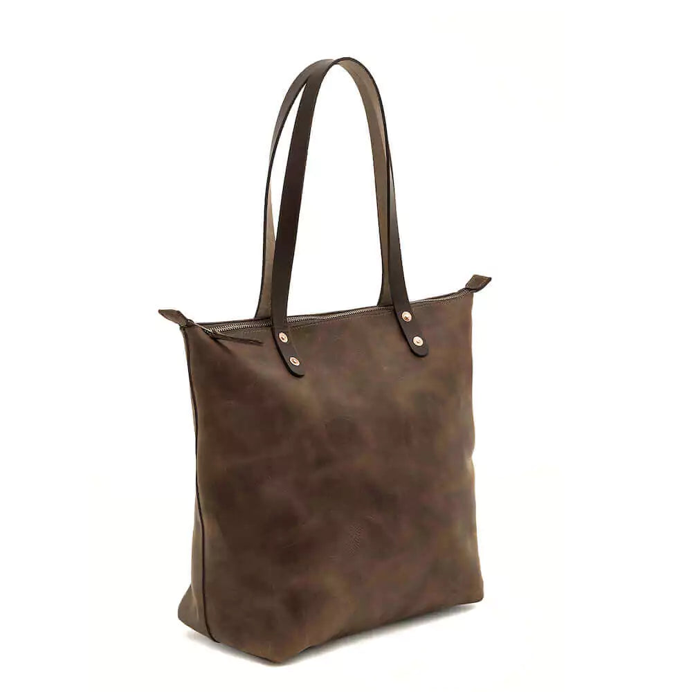 Eden Elevated Leather Tote Bag - Large Zippered > Handbag > Leather-Molasses-Mission Mercantile Leather Goods