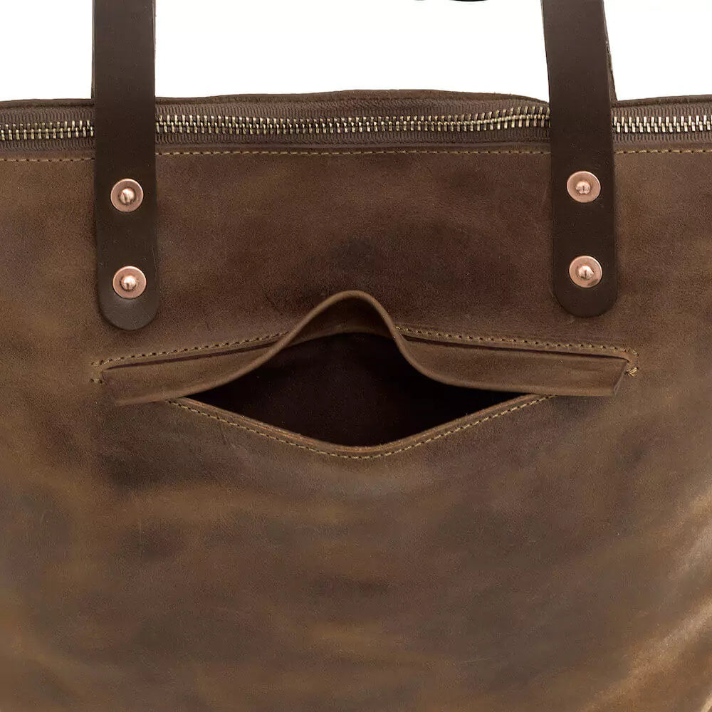 Eden Elevated Leather Tote Bag - Large Zippered > Handbag > Leather-Molasses-Mission Mercantile Leather Goods