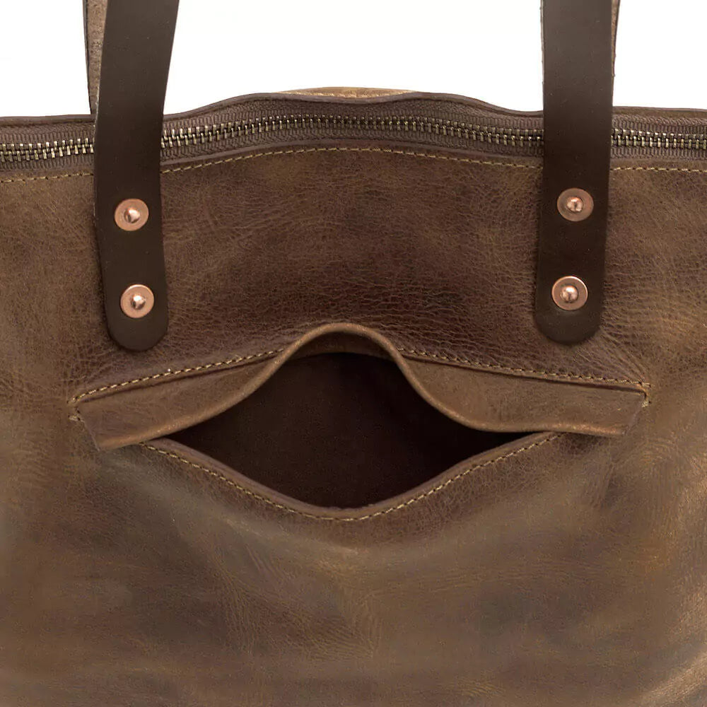 Eden Elevated Leather Tote Bag - Medium Zippered > Handbag > Leather-Molasses-Mission Mercantile Leather Goods